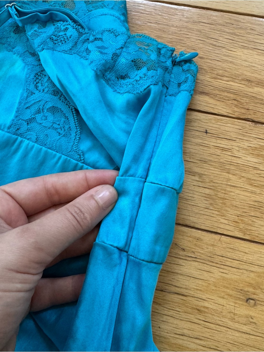 Vintage Turquoise Silk Lace Cami Top Babydoll Y2K Lingerie Style - Picture 4 of 6